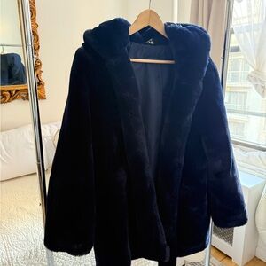 Apparis Navy Faux Fur Coat
